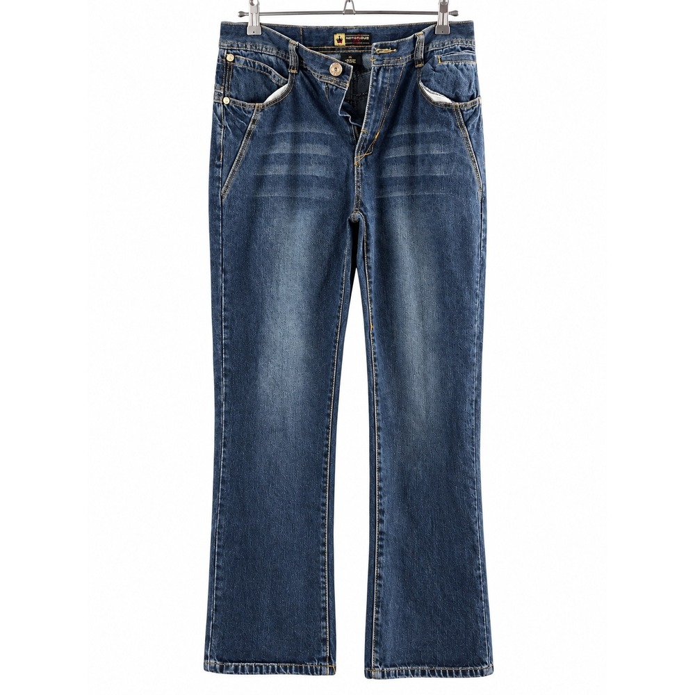 Notorious Big Mens Straight Leg Jeans Medium Wash Camo Trim Blue Denim 36